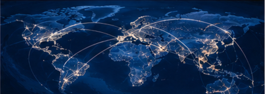 World map with flight routes