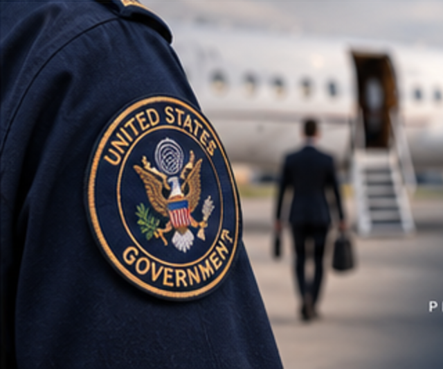 Government traveller boarding an NAAC aircraft
